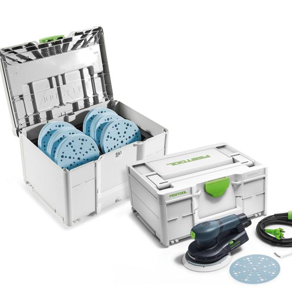 Ekscentrični brusilnik FESTOOL ETS EC 150/3 EQ-SYS GR + set brusnih papirjev v kovčku