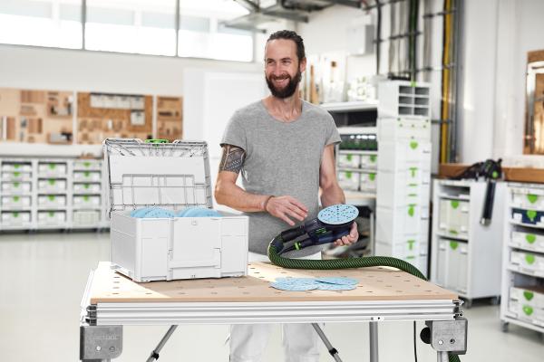 Ekscentrični brusilnik FESTOOL ETS EC 150/3 EQ-SYS GR + set brusnih papirjev v kovčku