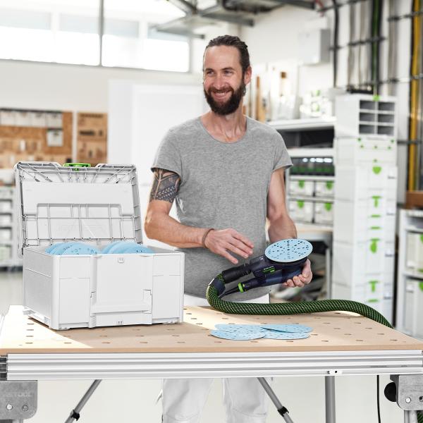 Ekscentrični brusilnik FESTOOL ETS EC 150/3 EQ-SYS GR + set brusnih papirjev v kovčku