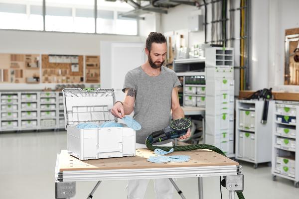 Ekscentrični brusilnik FESTOOL ETS EC 150/3 EQ-SYS GR + set brusnih papirjev v kovčku