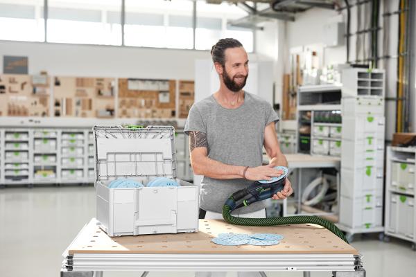 Ekscentrični brusilnik FESTOOL ETS EC 150/3 EQ-SYS GR + set brusnih papirjev v kovčku