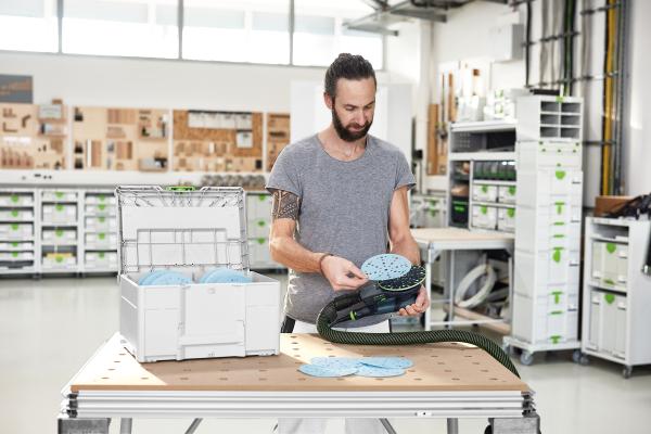 Ekscentrični brusilnik FESTOOL ETS EC 150/3 EQ-SYS GR + set brusnih papirjev v kovčku